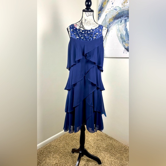 Rare Vintage JR Nites Dress -Navy Blue Ruffles, Size 14 - Excellent Condition - Picture 1 of 13